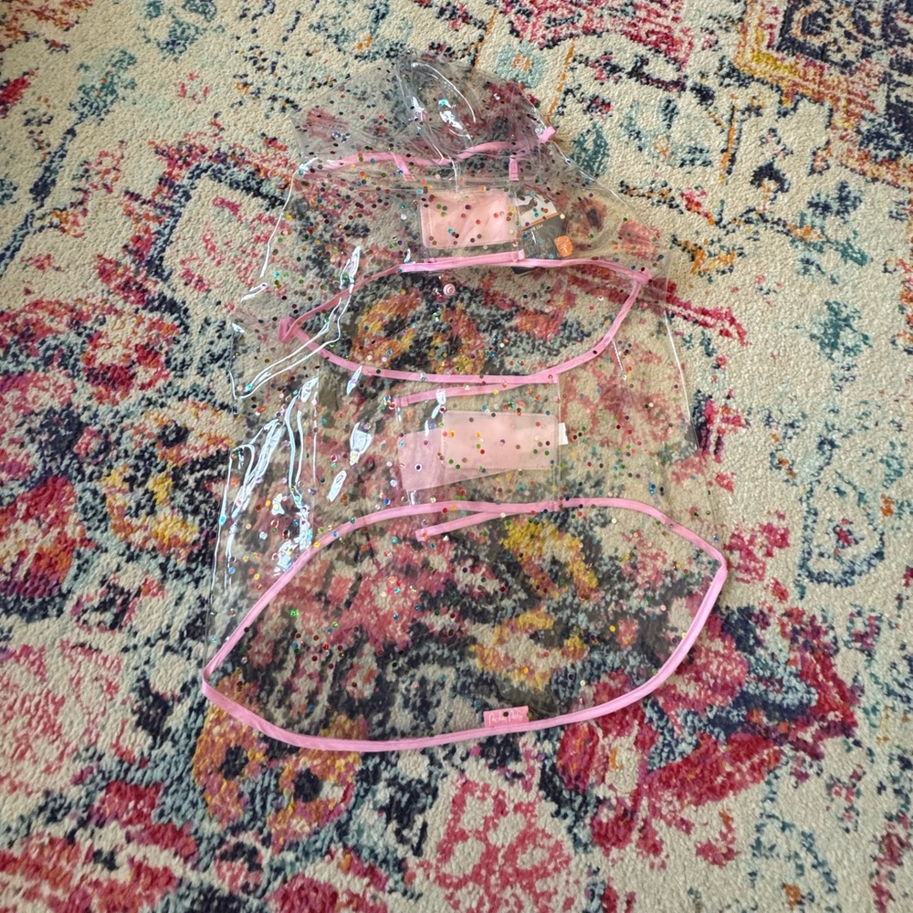Packed Party Clear Raincoat for Dog with Pink Trim and Polka Dots - Confetti